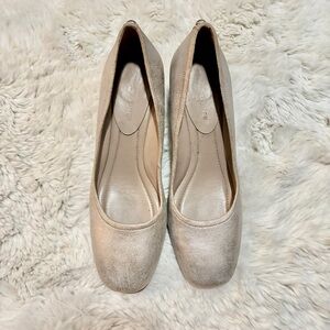Donald J. Pliner Cream + Gold Block Heels
